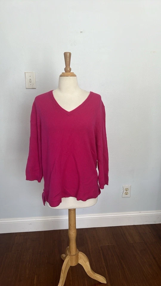 Suéter de cachemir Peck Peck para mujer L rosa con cuello en V tejido suave Barbiecore Foto 3 de 4