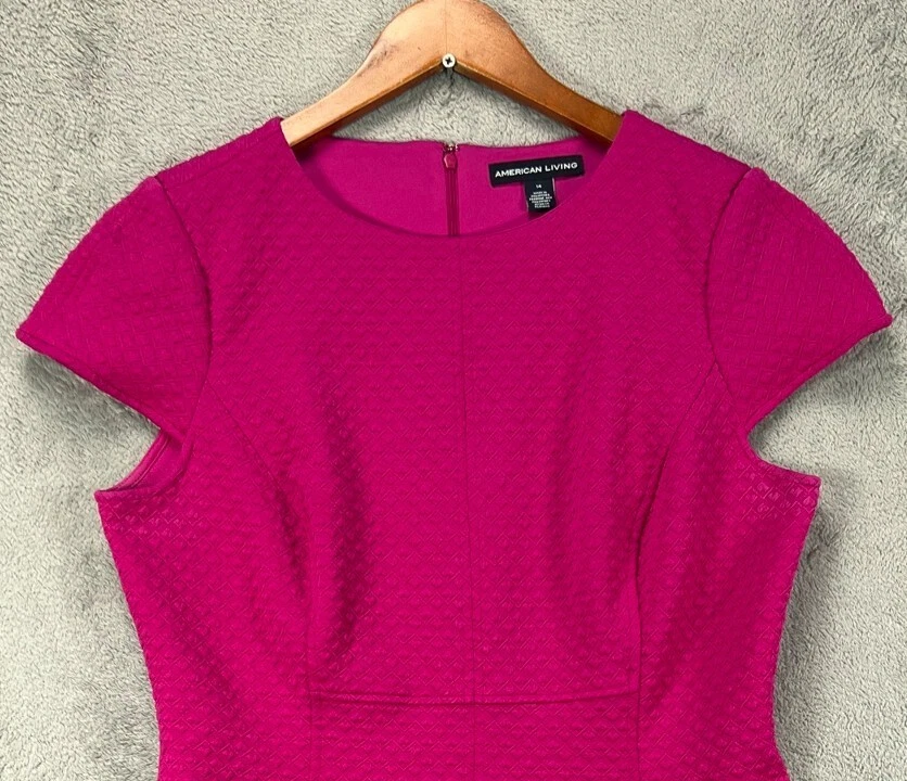 American Living Ralph Lauren SZ 14 Womens Pink Dress Textured A Line Cap Sleeve - Image 2 of 4