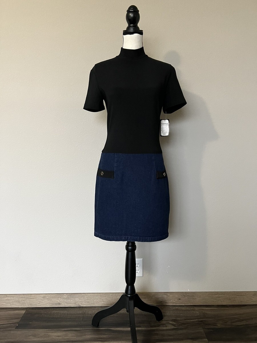 Jeans By Express EXP Vintage Women's Y2K Denim Mixed Media Dress Sz NEW