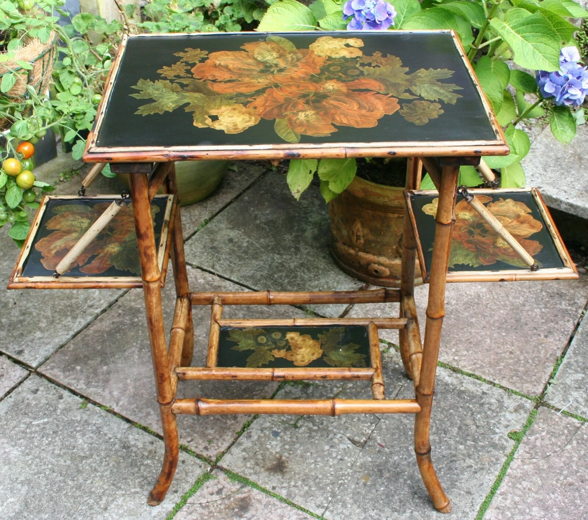 ANTIQUE VICTORIAN BAMBOO SIDE TABLE LAMP TABLE PLANT STAND