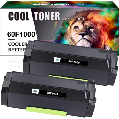 2 Pack 60F1000 BK Toner Cartridge for Lexmark MX310dn MX410de MX510de MX511dte