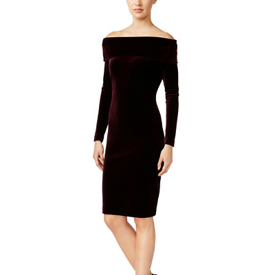 calvin klein off the shoulder velvet sheath dress Calvin Klein Women's Black Velvet Off-Shoulder Sheath Dress Size 14