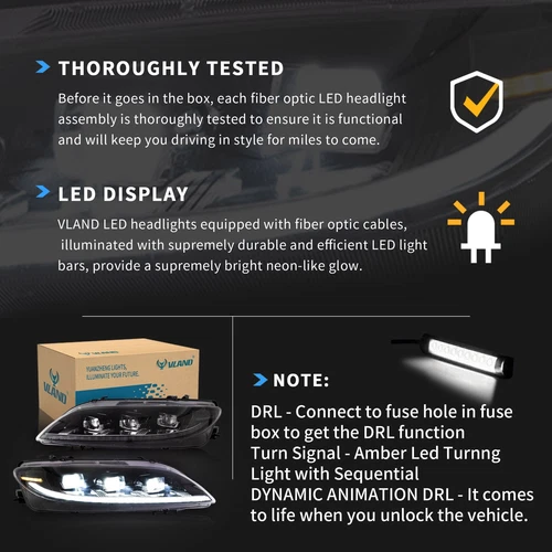 VLAND LED Headlights For 2003-2008 Mazda 6 First Gen(GG1) Factory Halogen Models - Picture 12 of 12