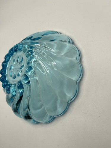 HAZEL ATLAS CAPRI BLUE SEASHELL GLASS SMALL DESSERT FRUIT BOWL 4.75" - Picture 13 of 18