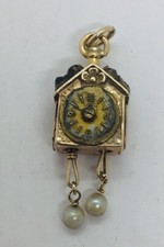 Ancien 14k or Jaune & Grenade Perle Horloge Pendentif Breloque