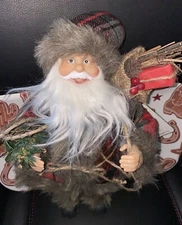 glitzhome Handmade Plaid Santa Claus Figure Christmas Decoration Holiday Platter