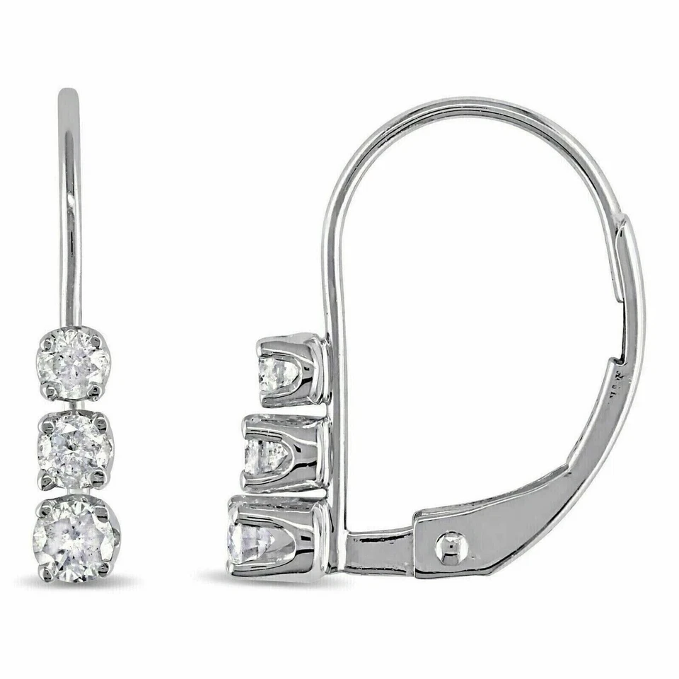 0.11 Ct Round Cut Real Diamond Hoop Huggie Earrings 14k White Gold Plated Silver - Image 3 of 3