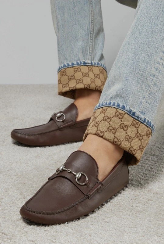 CHAUSSURES MOCASSINS HOMME DRIVER GUCCI HORSEBIT MARRON CACAO UK 8,5 US 9