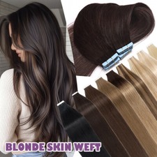 60PCS Tape in Human Hair Extensions Skin Weft Tape-on Real Thick Hair 12-24 inch