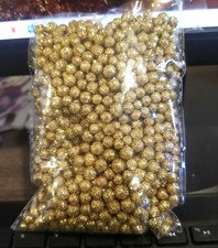  200 ct METALLIC GOLD GLITTER PLASTIC ROUND BEADS, SOLID NO HOLES FROM USA