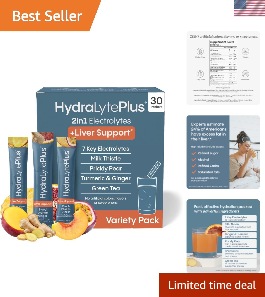 Liver Support + Electrolyte Mix with Milk Thistle - 30 Packets, Tropical Flavors