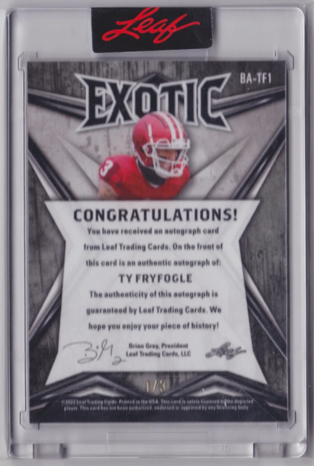 2022 LEAF EXOTIC BASE AUTO MOSAIC GIRAFFE PARALLEL /3 TY FRYFOGLE #BA-TF1 CHIEFS - Image 2 of 2