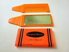 Vintage 1980s Crayon Orange Sesame Place Comb and Mirror Set Novelty Hong Kong