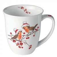 "Ambiente Henkelbecher \"Christmas Robins White\" Weihnachten Xmas"