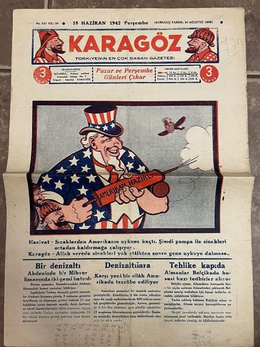 1940er WWII Türkische Politische Karikatur Satirische Zeitungen - KARAGOZ & HEMSERI - Bild 2 von 24