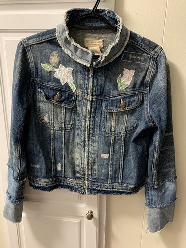 Embroidered Distressed Denim Jacket 