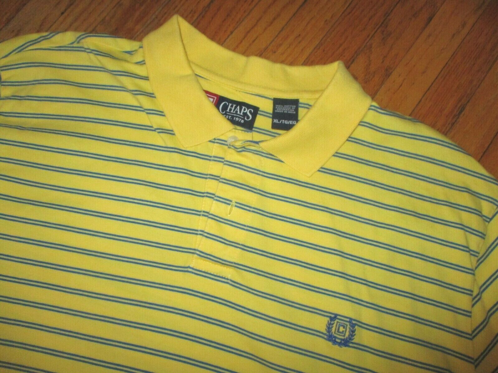 vtg 90s 00s CHAPS POLO SHIRT Ralph Lauren Yellow Blue Stripe Embroidered  Logo XL