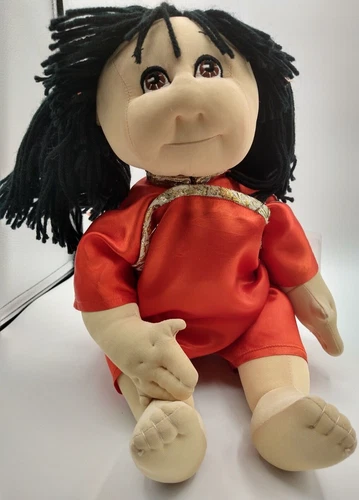 Vintage Hand Made Cabbage Patch Style Doll Asian Look and Clothes Yarn Hair