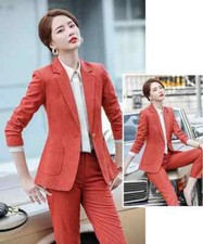 Tailleur completo donna ufficio giacca pantaloni maniche slim fit rosso T106