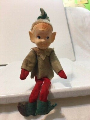 Vintage Elf Shelf Sitter / Ornament Xmas Boy Pointed Ear Multi Color Attire