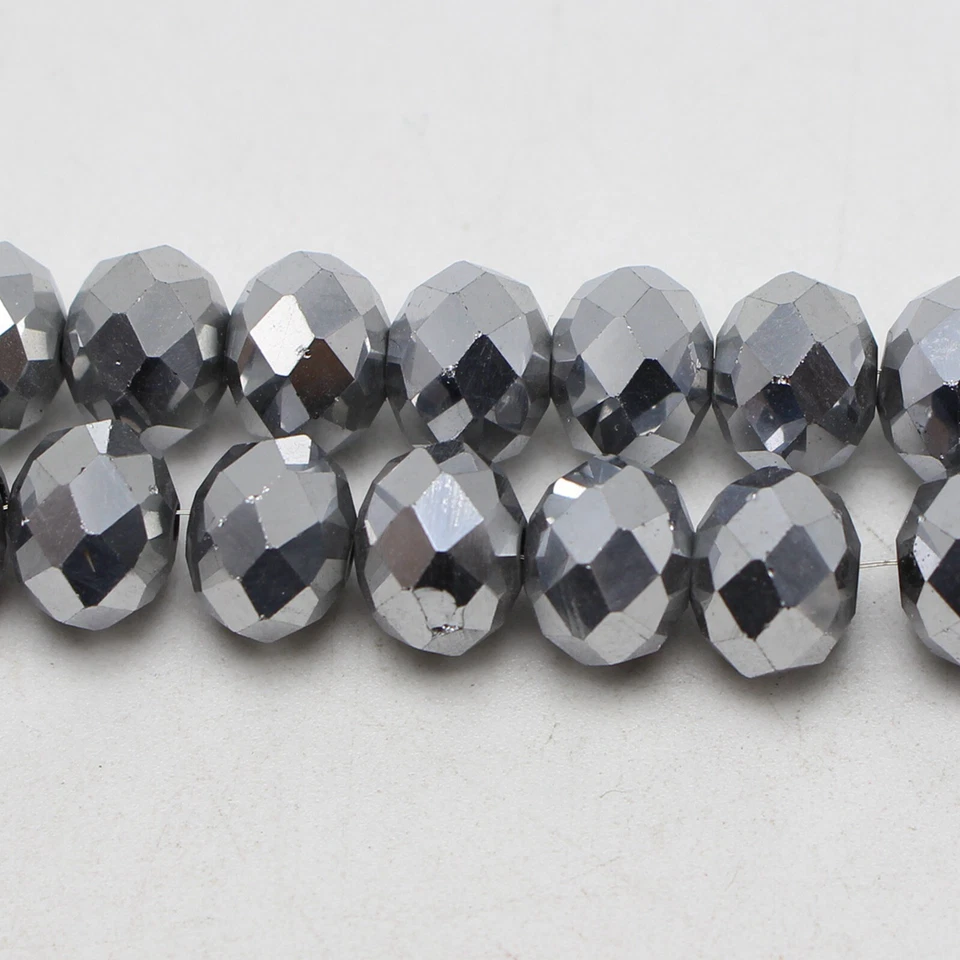 64pcs Silver 8X10mm Faceted Rondelle Beads Crystal Glass Beads Loose Spacer - Image 2 of 4