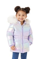 6 MEMBERS MARK Silver Elsa Style Zip Hooded Puffer Jacket Girls Zip  Snaps Cozy