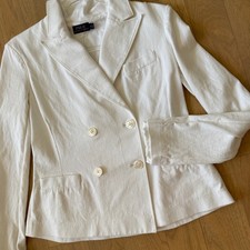 Polo Ralph Lauren Blazer Womens 4 White Double Breasted Cotton Pique Knit 12776