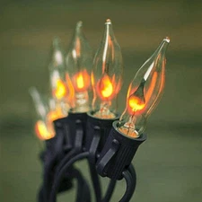 SUNSGNE 10Ft Flickering Flame String Lights, C18 Clear Orange - Black