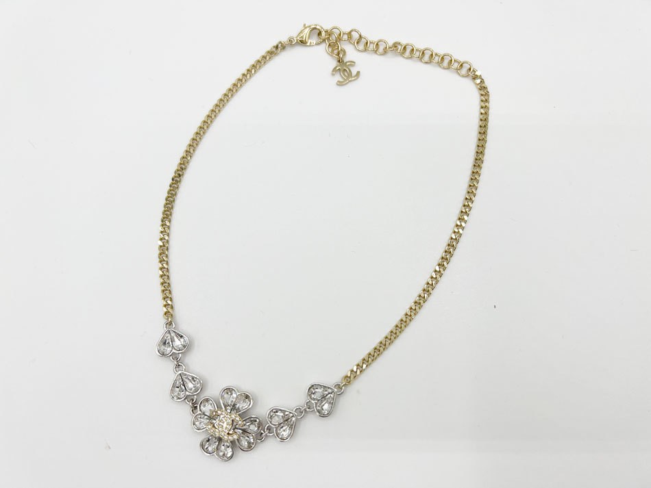 Chanel Coco Mark C23S Necklace Clover Motif GP Rhinestone