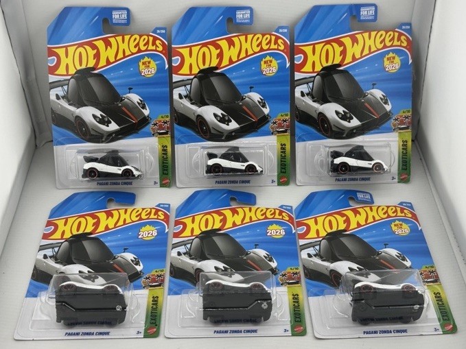 LOT of 6 - 2026 HOT WHEELS PAGANI ZONDA CINQUE EXOTICARS 4/10 WHITE TOONED NEW
