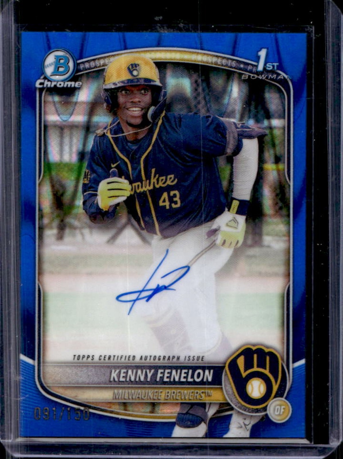 2025 Bowman Chrome Kenny Fenelon Auto Blue RayWave Refractor 1st #91/150