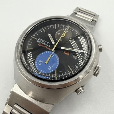 Seiko 5 Sports 6138-0020 Vintage DD Speedtimer Blk Slv Automatic Mens Watch