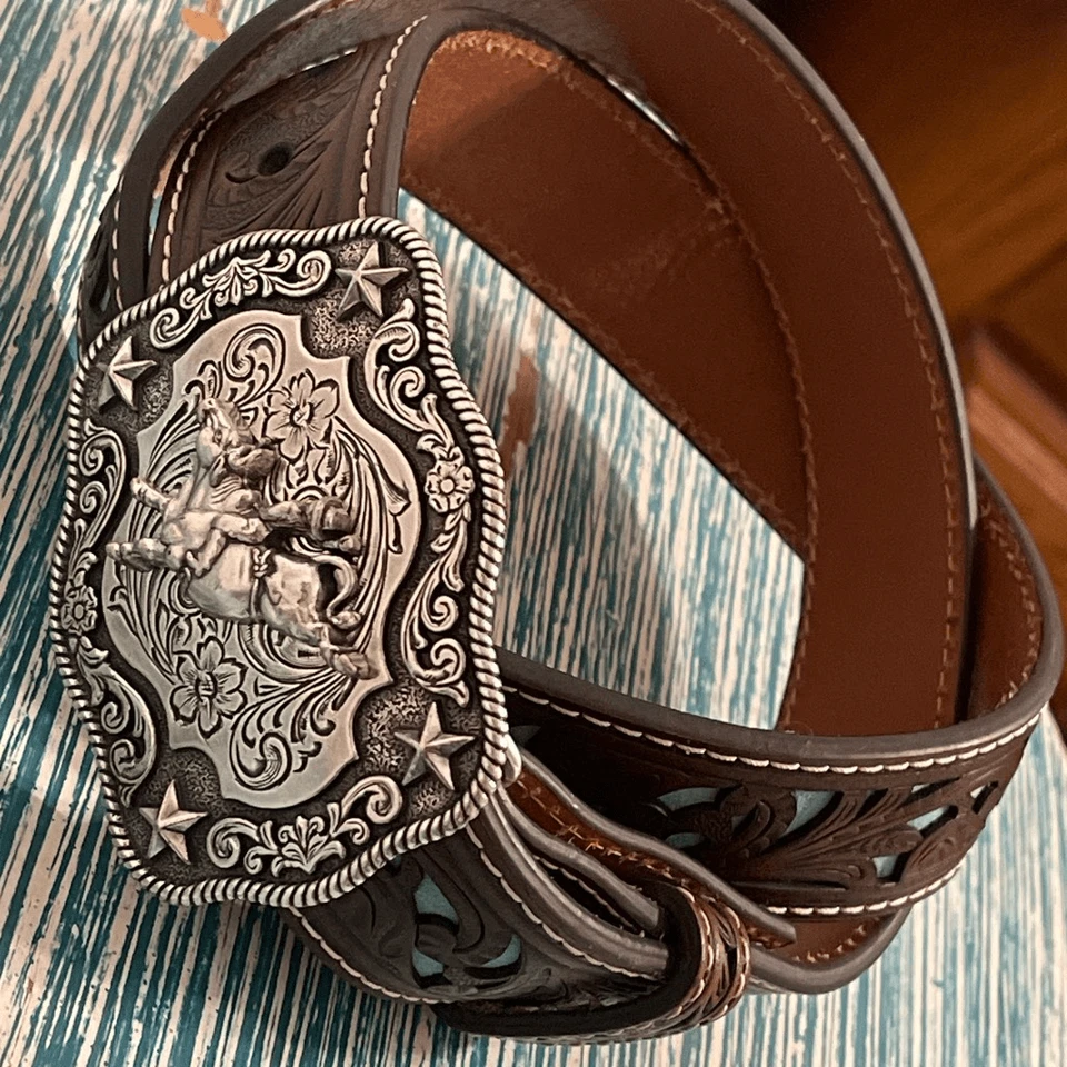 Vaquera occidental Nocona para mujer hecha a mano verde azulado-con capa base cuero/plateado hebilla B Foto 3 de 4