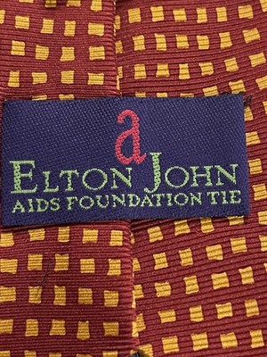 Elton John AIDS Foundation 100% Silk Made In Italy Men's Tie Mustard Burgundy 