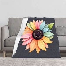 Vibrant Pastel Sunflower Flannel Blanket - Soft Cozy Durable for Sofa Travel Bed