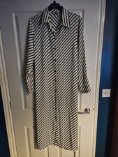 H&M Asymmetric Black and White Striped Long Shirt Dress, Size M