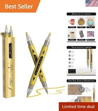 2 Pack Gold Dual Tip Paint Markers - Perfect for Art on Wood, Glass More