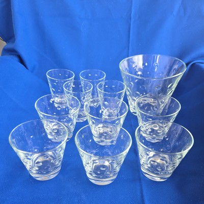 Set Of 10 Libbey Optic Dot Vtg Barware: Ice Bucket, 3 High Ball & 6 Rock Glasses