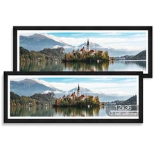 12X36 Picture Frame 2 Packs, Real Glass and Rustic Black Wood Frame, Display Col