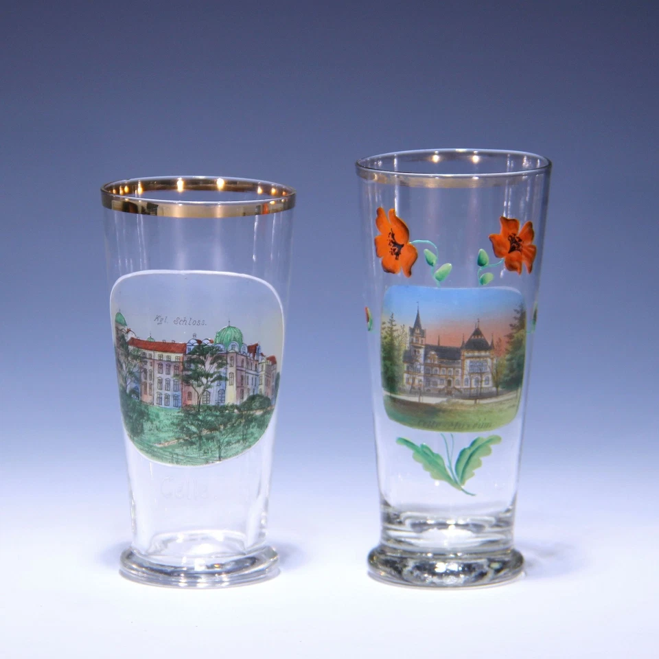 2 Jugendstil Andenkenbiergläser Schloss und Museum CELLE - circa 1915 - Bild 1 von 4