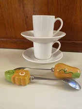 Vintage Syracuse China White Demitasse Cups & Saucers Set of 2 With Spoons