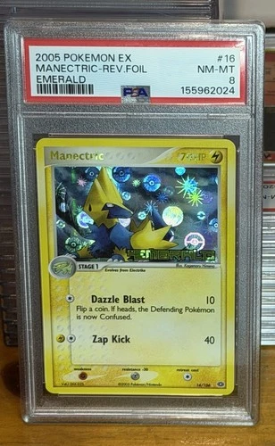 2005 POKEMON EX EMERALD #16 MANECTRIC-REVERSE FOIL Stamped PSA 8 New Cert