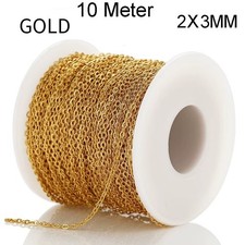 Stainless Steel Flat Cable Link Chain Necklace Real GOLD PVD Jewellery Making