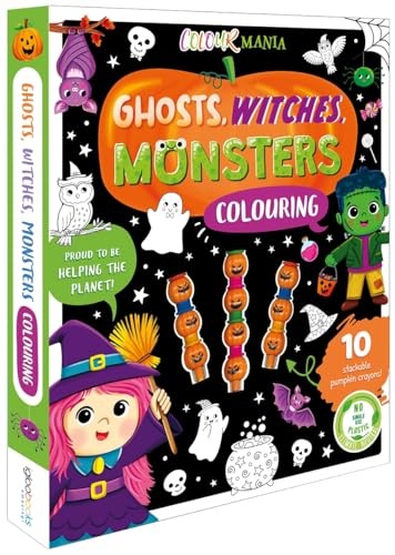 Ghosts, Witches, Monsters Colouring (Colouring Kit with 10 Stackable Crayons!) - Image 4