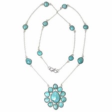Necklace Amazonite Feceted Gemstone Handmade Antique Jewelry 26''