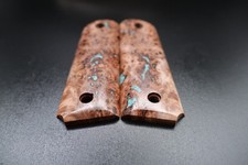 Maple Burl Wood With Turquoise Inlay For Standard 1911 Grips Full Size