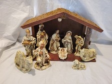 Vintage Christmas Nativity Set of 10 with Wood Manger Made in Japan Paper Mache?