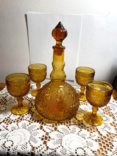 Indiana Tiara Amber Decanter & 4 Glasses