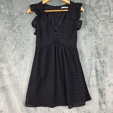Womens Dress Medium Black Eyelet Cottagecore Fairy Grunge Boho Babydoll Goth
