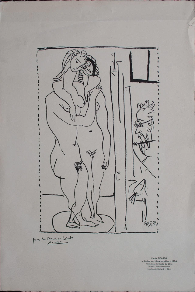 Picasso deux modeles nus Lithografie Offset Expressionismus 500 Ex unsign 1954 - Bild 4 von 4